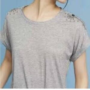 Sunday in Brooklyn Gray Embellished Short Sleeve Top Anthropologie SZ SM